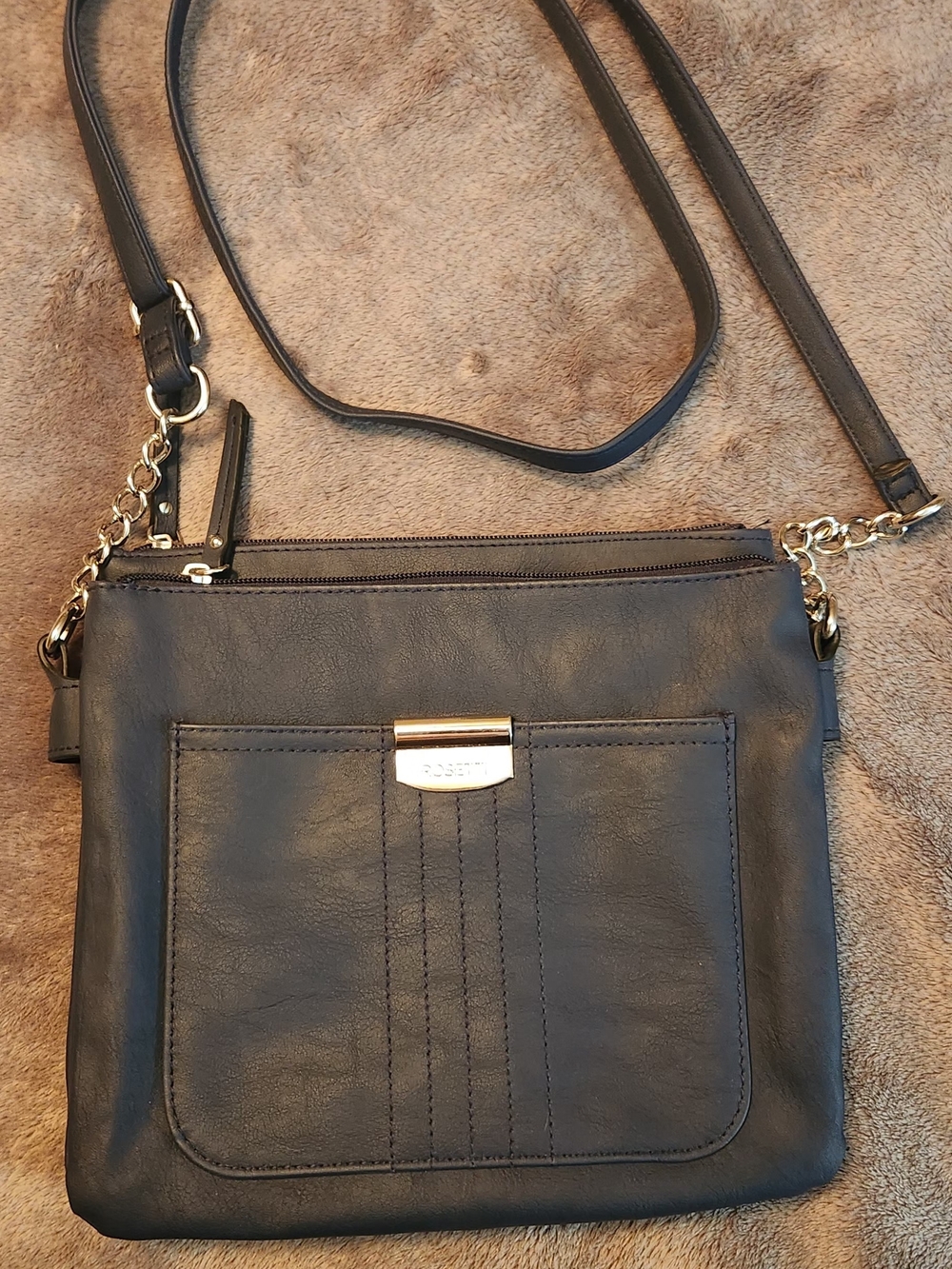 Rosetti Like New Classic Navy Blue Crossbody Bag with Gold Accent